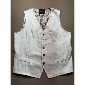 Nohow Italy Mens White Textured Cotton Waistcoat Vest Floral Lining Size 48 M